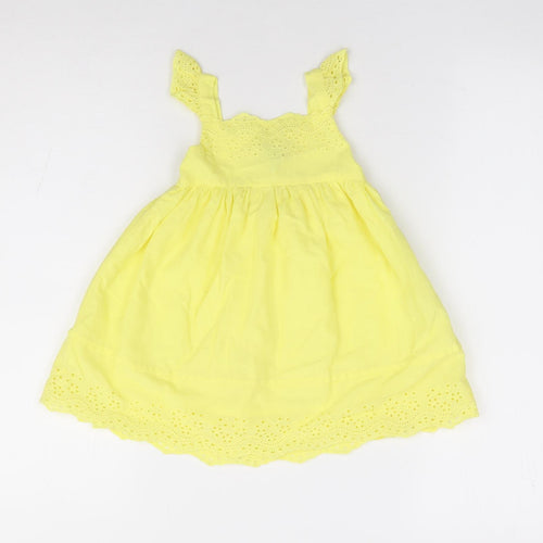 Peacocks Girls Yellow 100% Cotton Fit & Flare Size 6-9 Months Square Neck Pullover