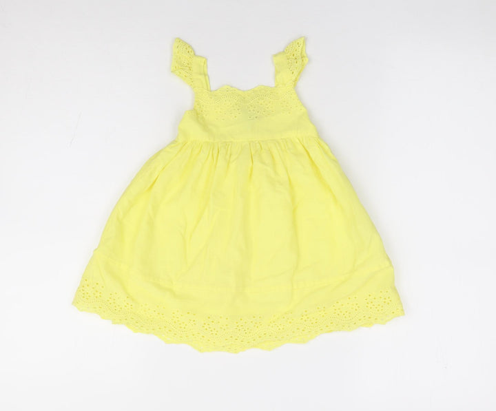 Peacocks Girls Yellow 100% Cotton Fit & Flare Size 6-9 Months Square Neck Pullover