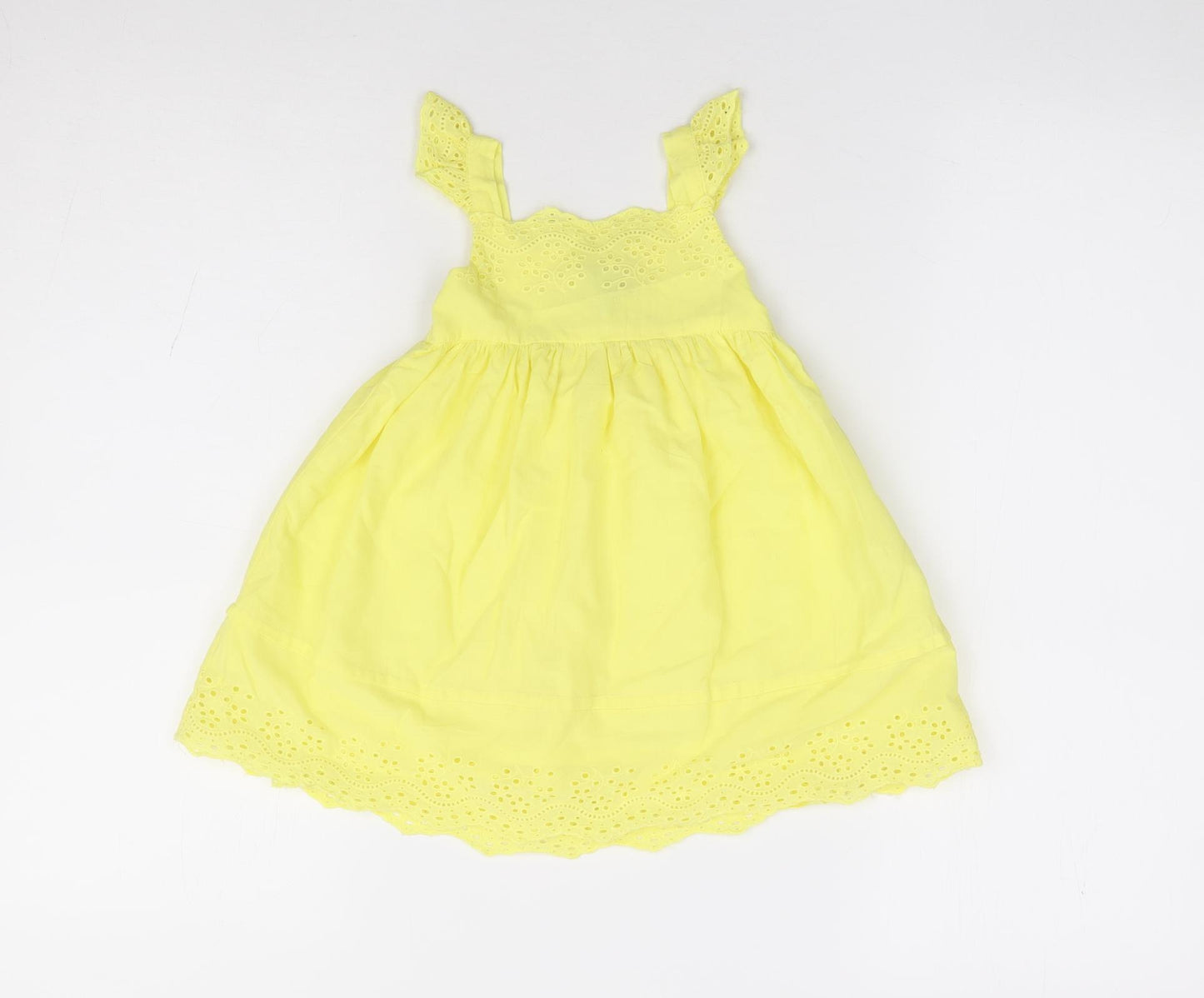 Peacocks Girls Yellow 100% Cotton Fit & Flare Size 6-9 Months Square Neck Pullover