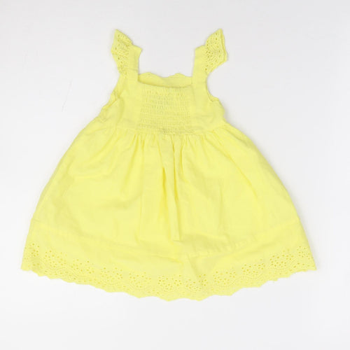 Peacocks Girls Yellow 100% Cotton Fit & Flare Size 6-9 Months Square Neck Pullover