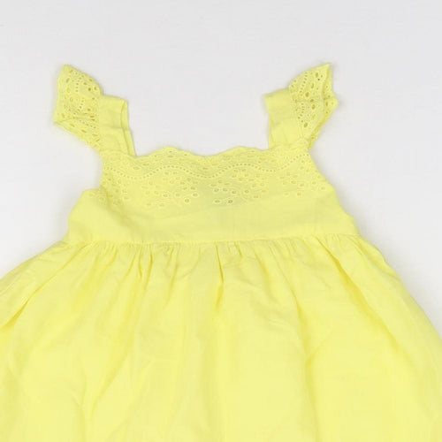 Peacocks Girls Yellow 100% Cotton Fit & Flare Size 6-9 Months Square Neck Pullover
