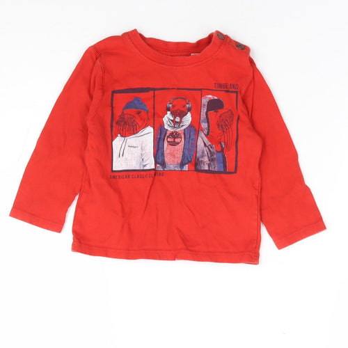 Timberland Boys Red 100% Cotton Pullover T-Shirt Size 2 Years Crew Neck Pullover - Warlus