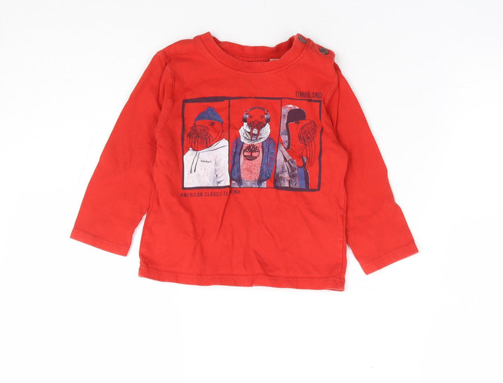 Timberland Boys Red 100% Cotton Pullover T-Shirt Size 2 Years Crew Neck Pullover - Warlus