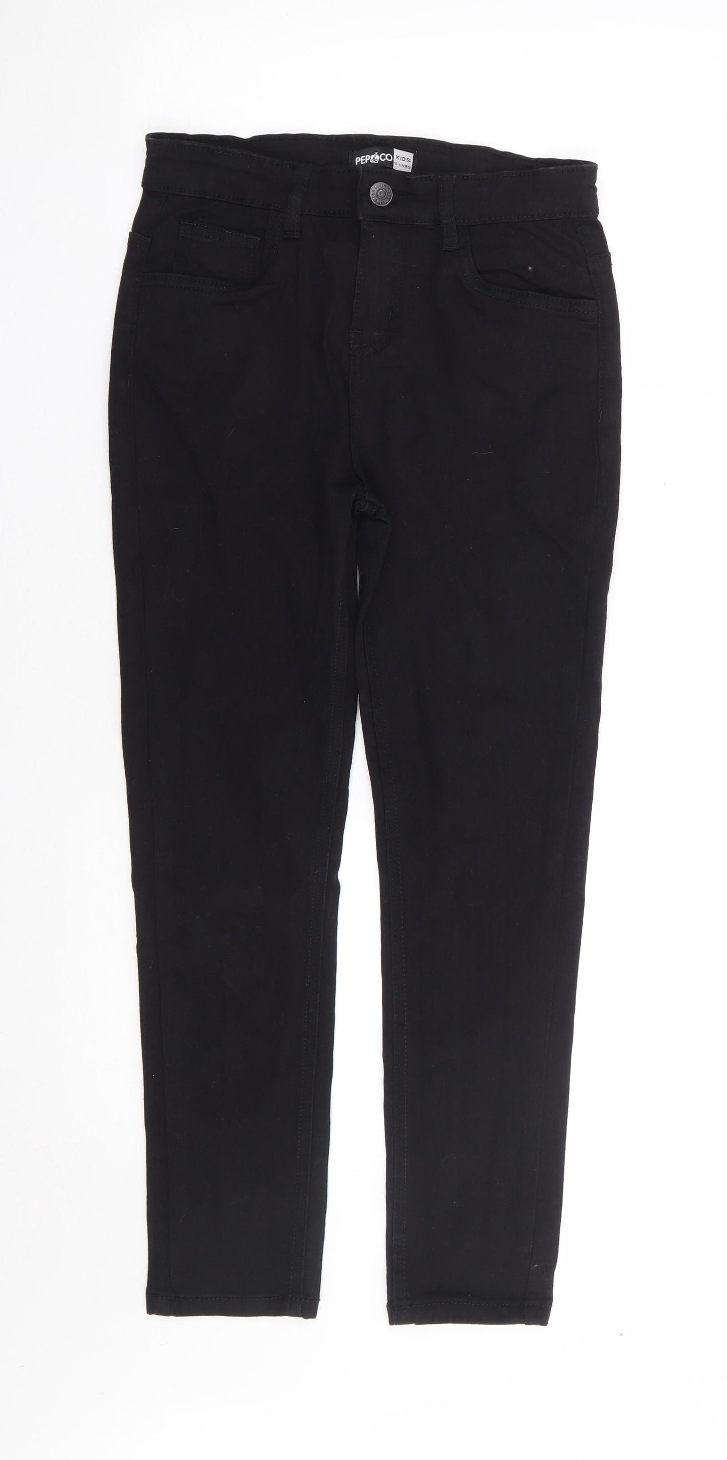 Pep & Co Girls Black Cotton Skinny Jeans Size 10-11 Years Regular Zip