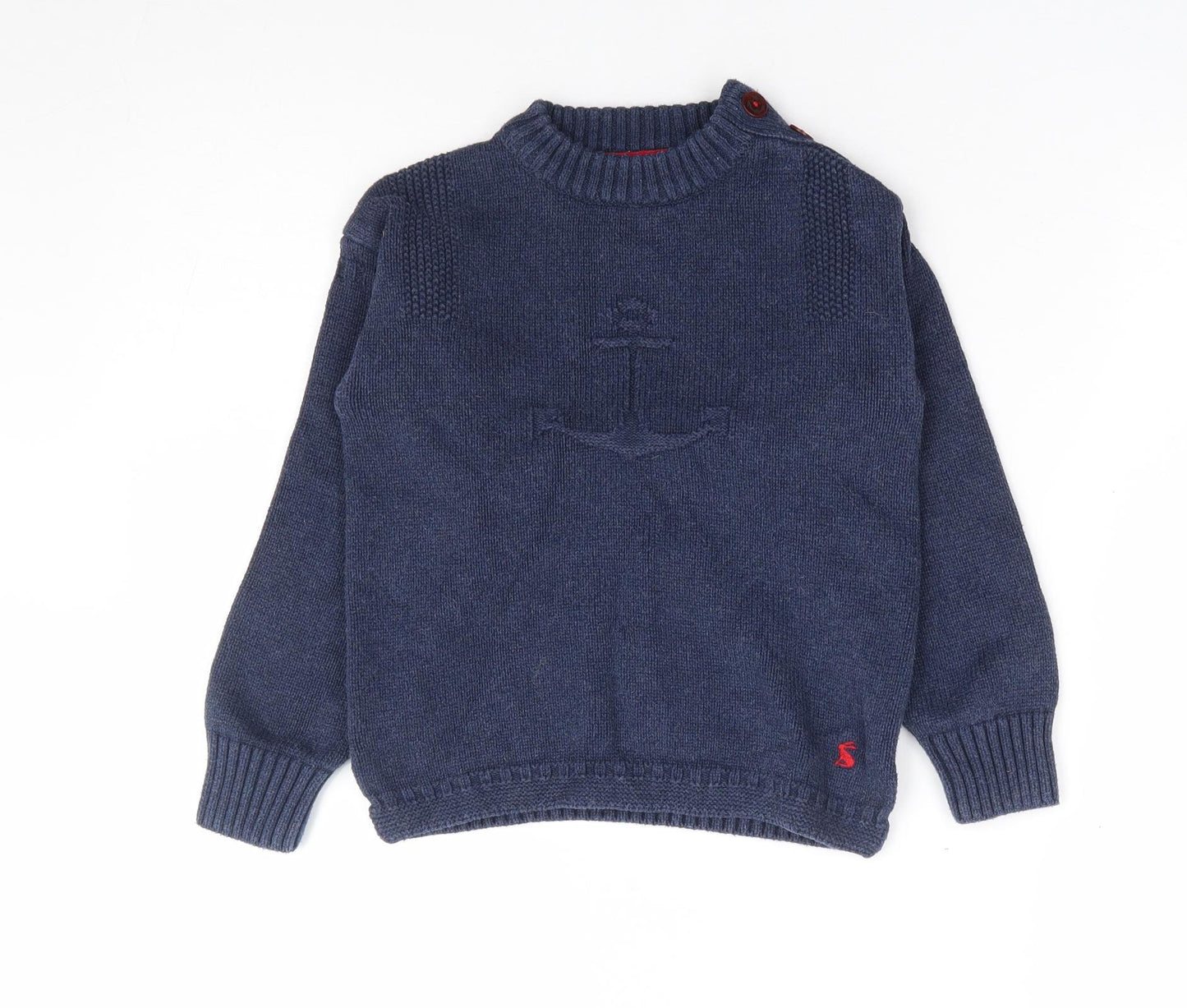 Joules Boys Blue Crew Neck 100% Cotton Pullover Jumper Size 6 Years Pullover - Anchor