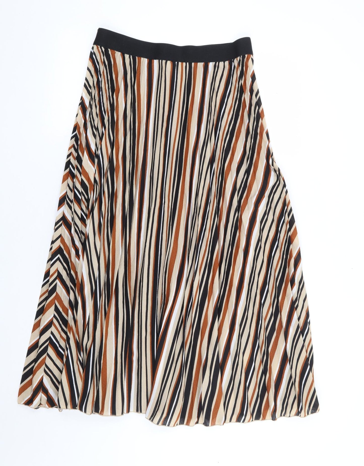 H&M Womens Brown Striped Polyester Pleated Skirt Size M