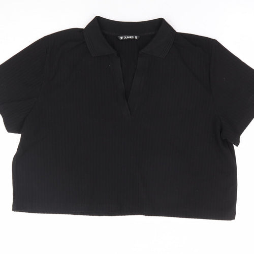 Dunnes Womens Black Polyester Cropped Polo Size 2XL Collared - Ribbed