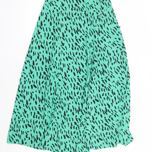 Primark Womens Green Animal Print Polyester A-Line Skirt Size 6 Button