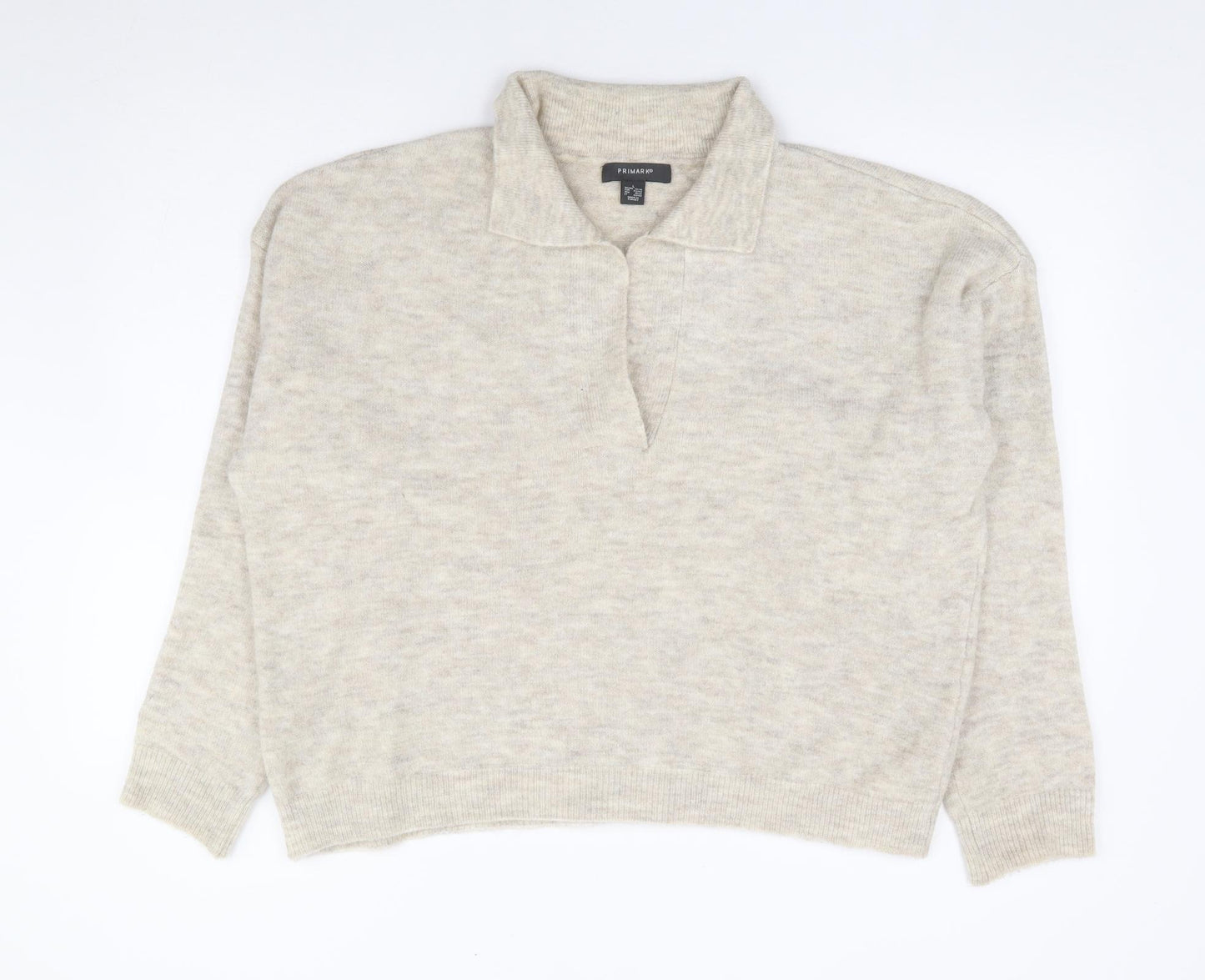 Primark Womens Beige Collared Acrylic Pullover Jumper Size 14