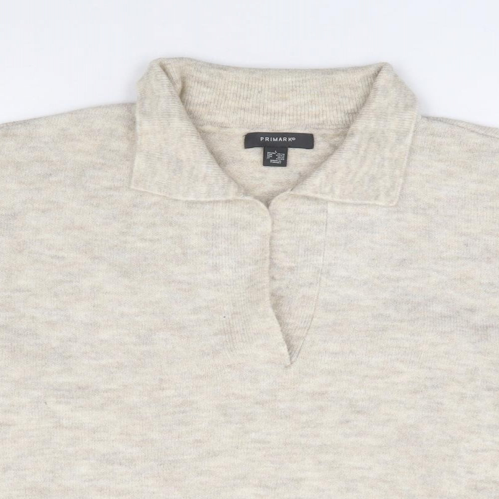 Primark Womens Beige Collared Acrylic Pullover Jumper Size 14