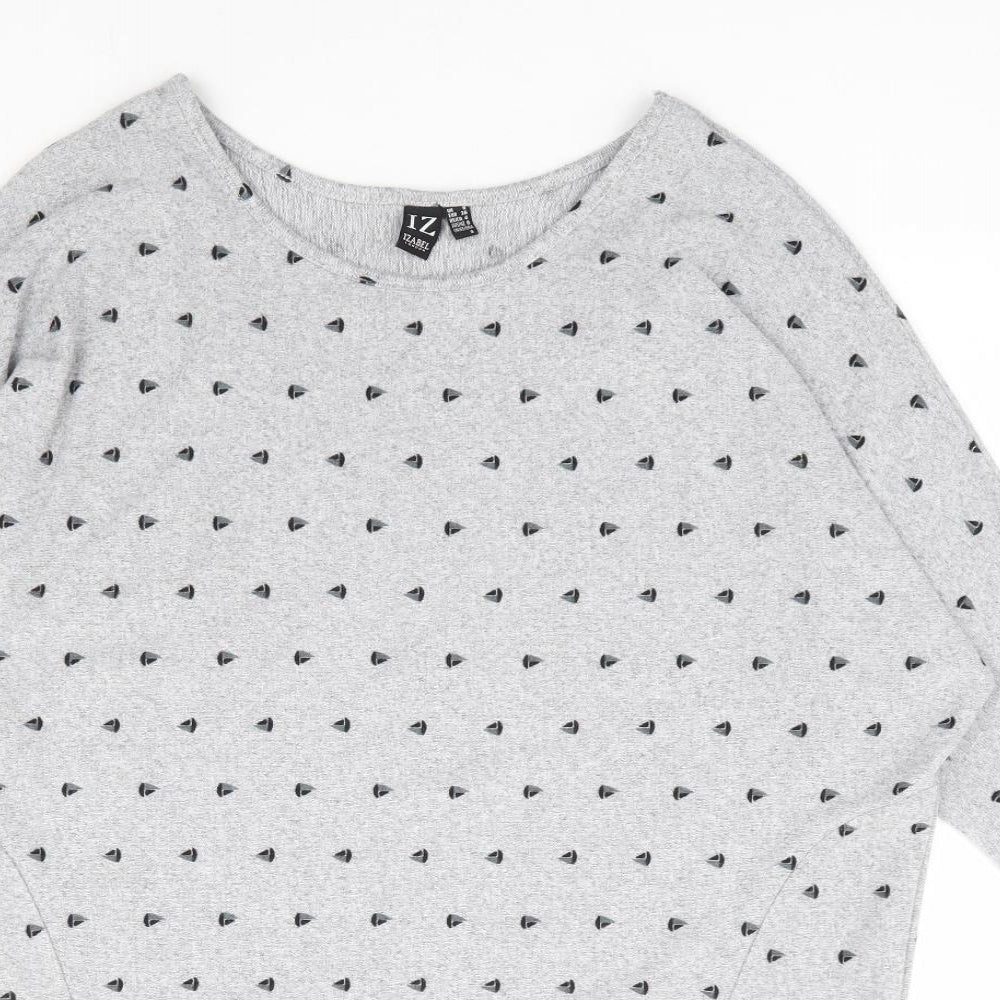 Izabel London Womens Grey Round Neck Geometric Polyester Pullover Jumper Size 8 - Dipped Hem