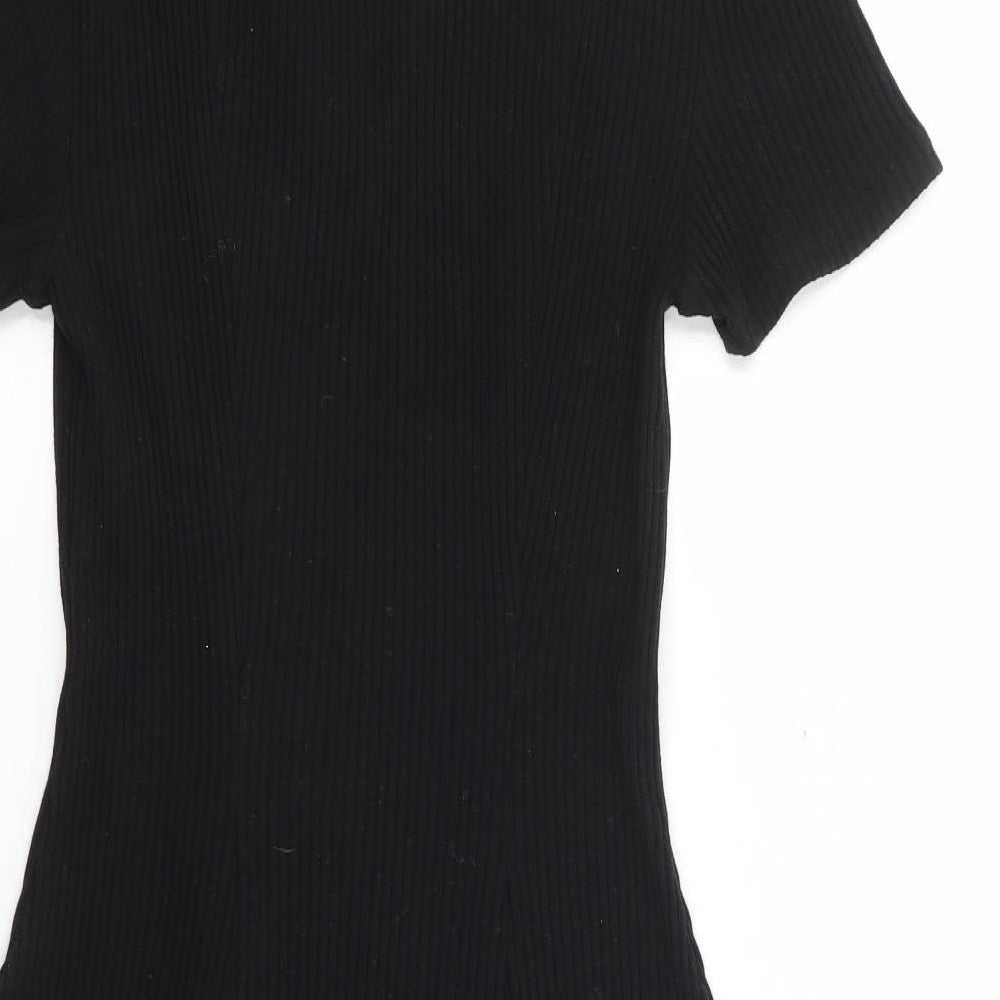 H&M Womens Black Cotton Skater Dress Size S Collared Pullover