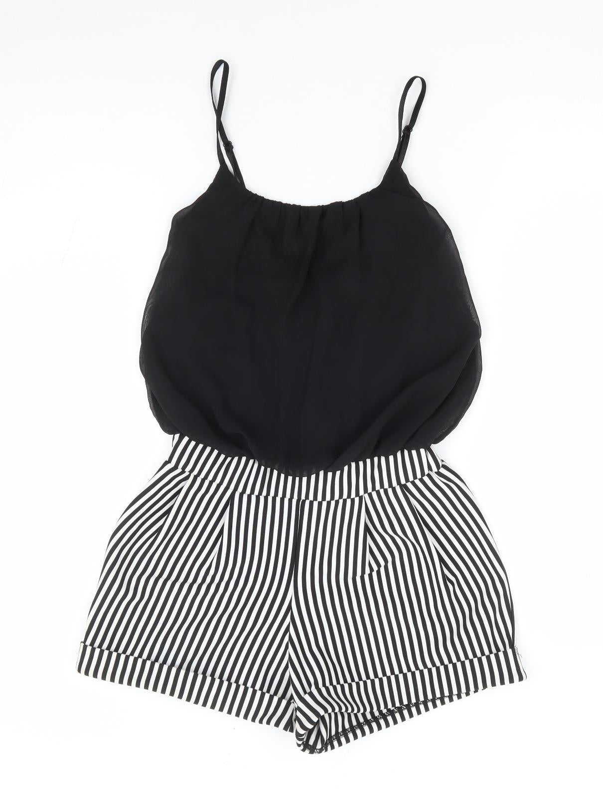 Cameo Rose Womens Black Striped Polyester Playsuit One-Piece Size 10 Pullover