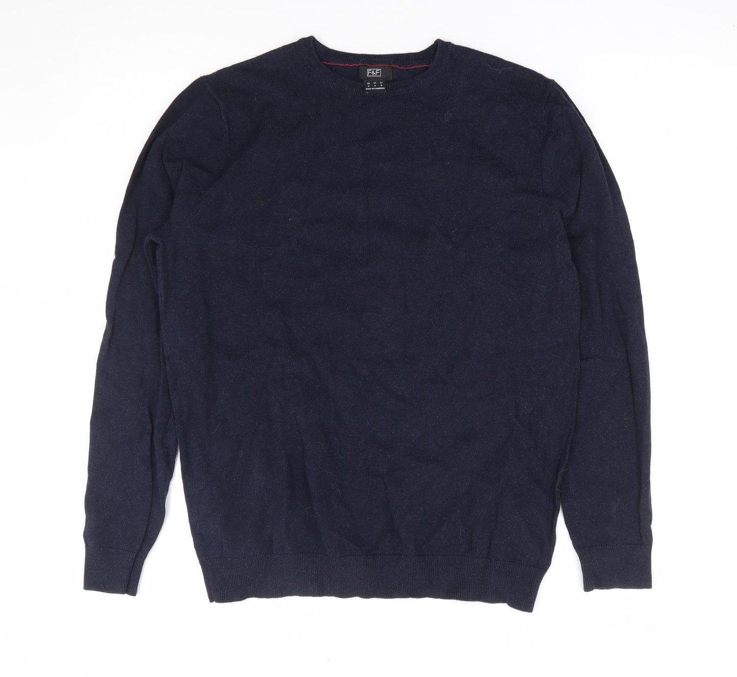 F&F Mens Blue Crew Neck Cotton Pullover Jumper Size M