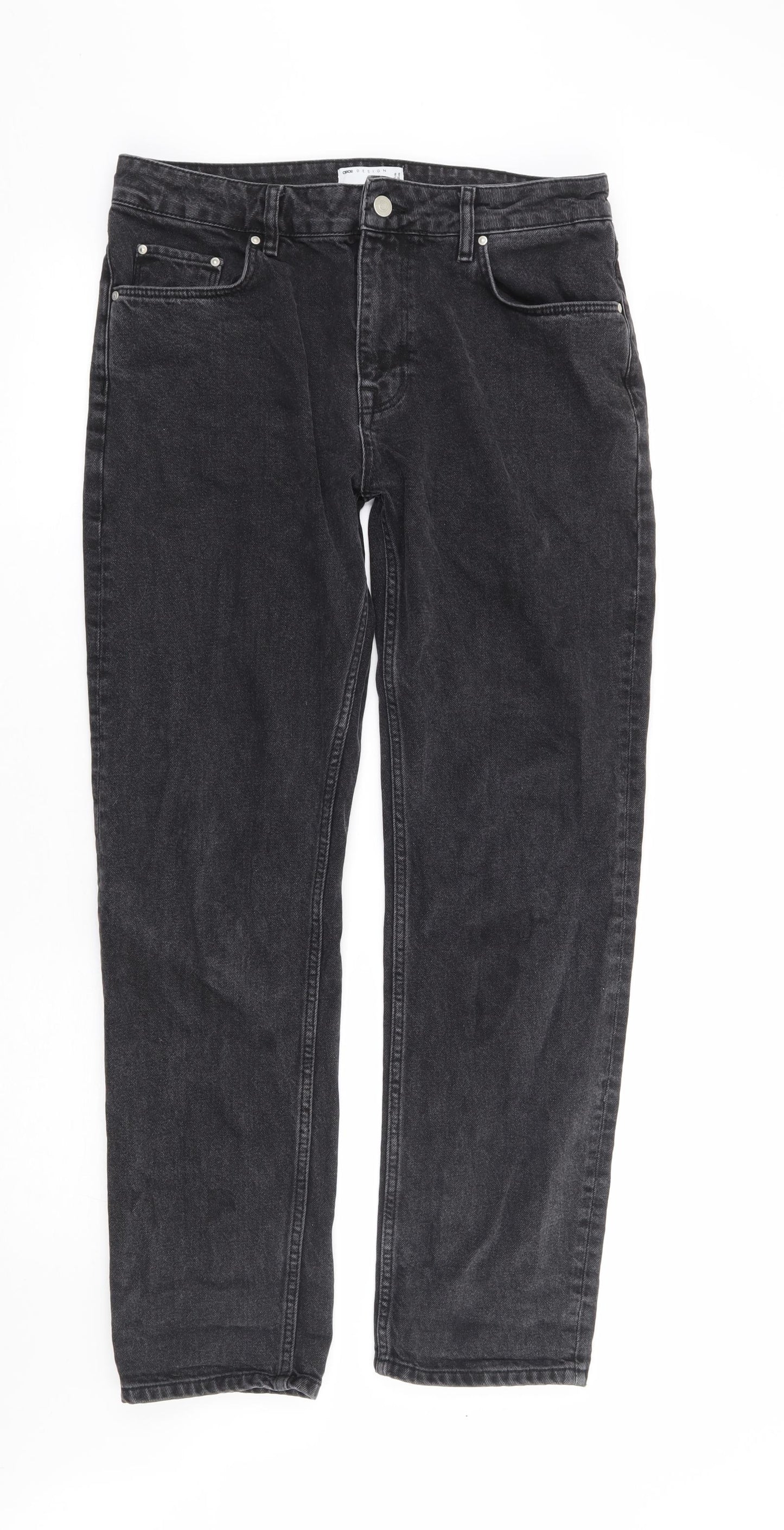 ASOS Mens Black Cotton Straight Jeans Size 32 L32 in Regular Zip