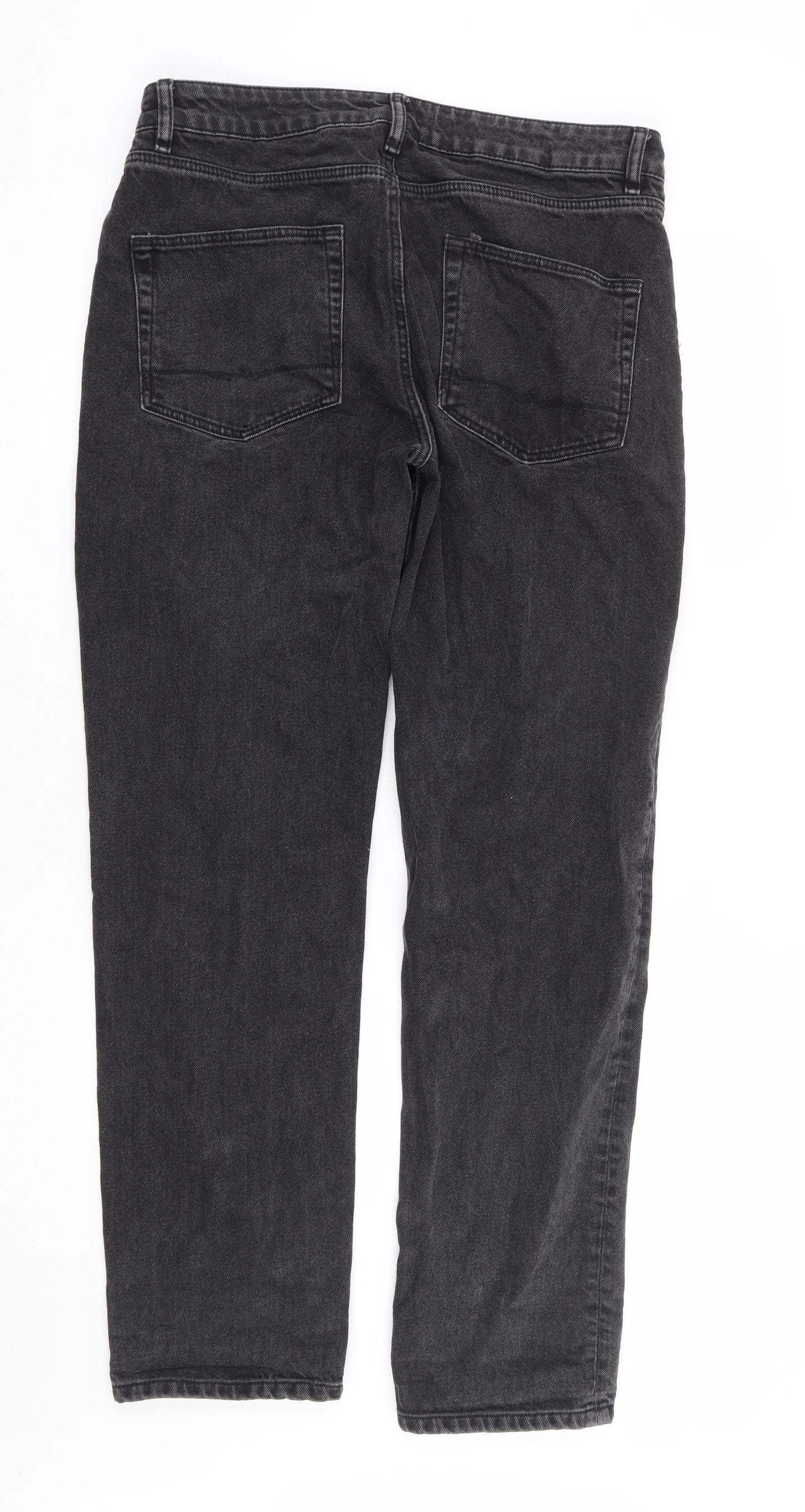 ASOS Mens Black Cotton Straight Jeans Size 32 L32 in Regular Zip