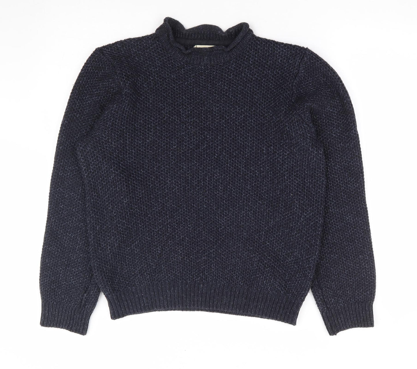 George Mens Blue Mock Neck Acrylic Pullover Jumper Size S