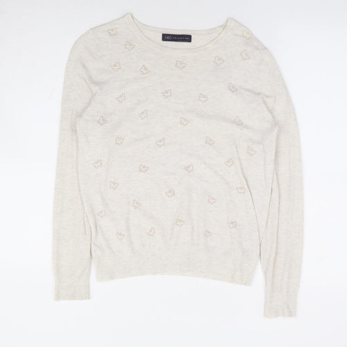 Marks and Spencer Womens Beige Round Neck Geometric Viscose Pullover Jumper Size 12 - Butterfly