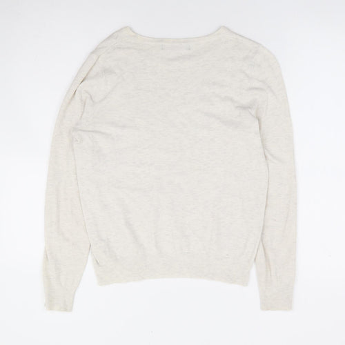 Marks and Spencer Womens Beige Round Neck Geometric Viscose Pullover Jumper Size 12 - Butterfly