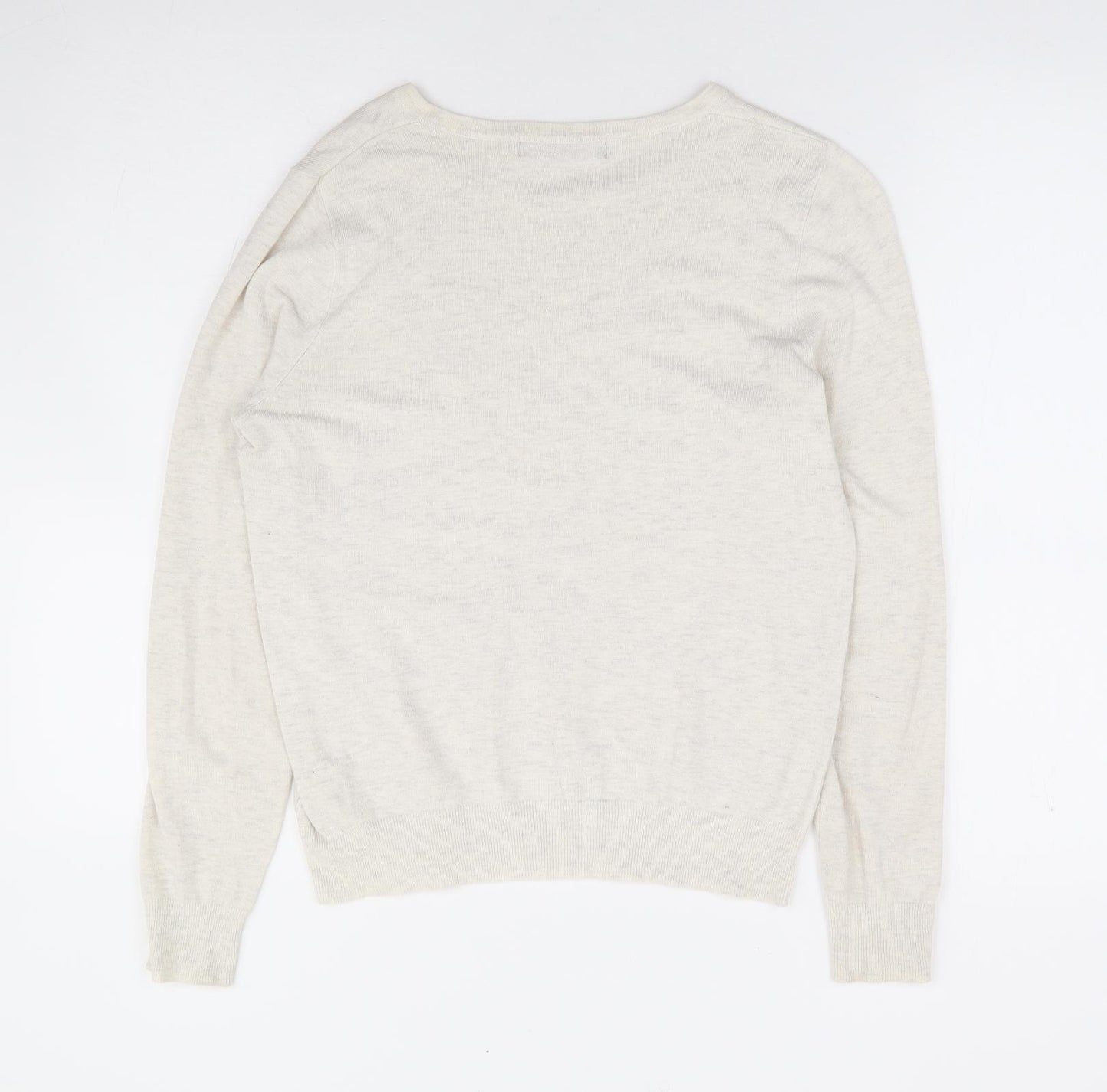Marks and Spencer Womens Beige Round Neck Geometric Viscose Pullover Jumper Size 12 - Butterfly