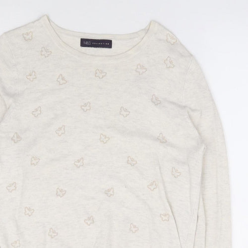 Marks and Spencer Womens Beige Round Neck Geometric Viscose Pullover Jumper Size 12 - Butterfly