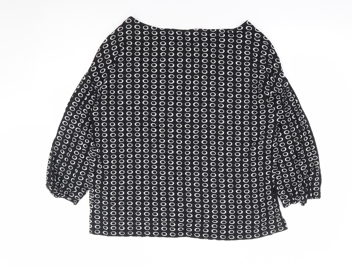 monari Womens Black Geometric Viscose Jersey T-Shirt Size 14 Boat Neck