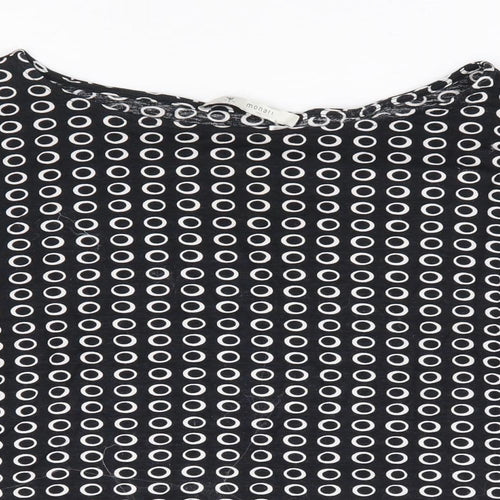 monari Womens Black Geometric Viscose Jersey T-Shirt Size 14 Boat Neck