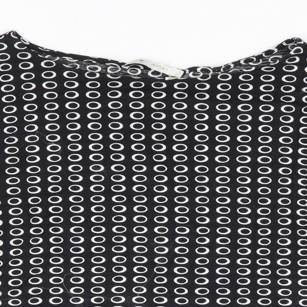monari Womens Black Geometric Viscose Jersey T-Shirt Size 14 Boat Neck