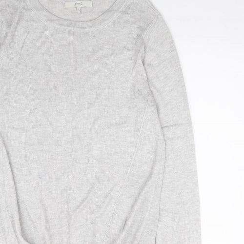 NEXT Womens Grey Round Neck Viscose Pullover Jumper Size 8 - Tie Front