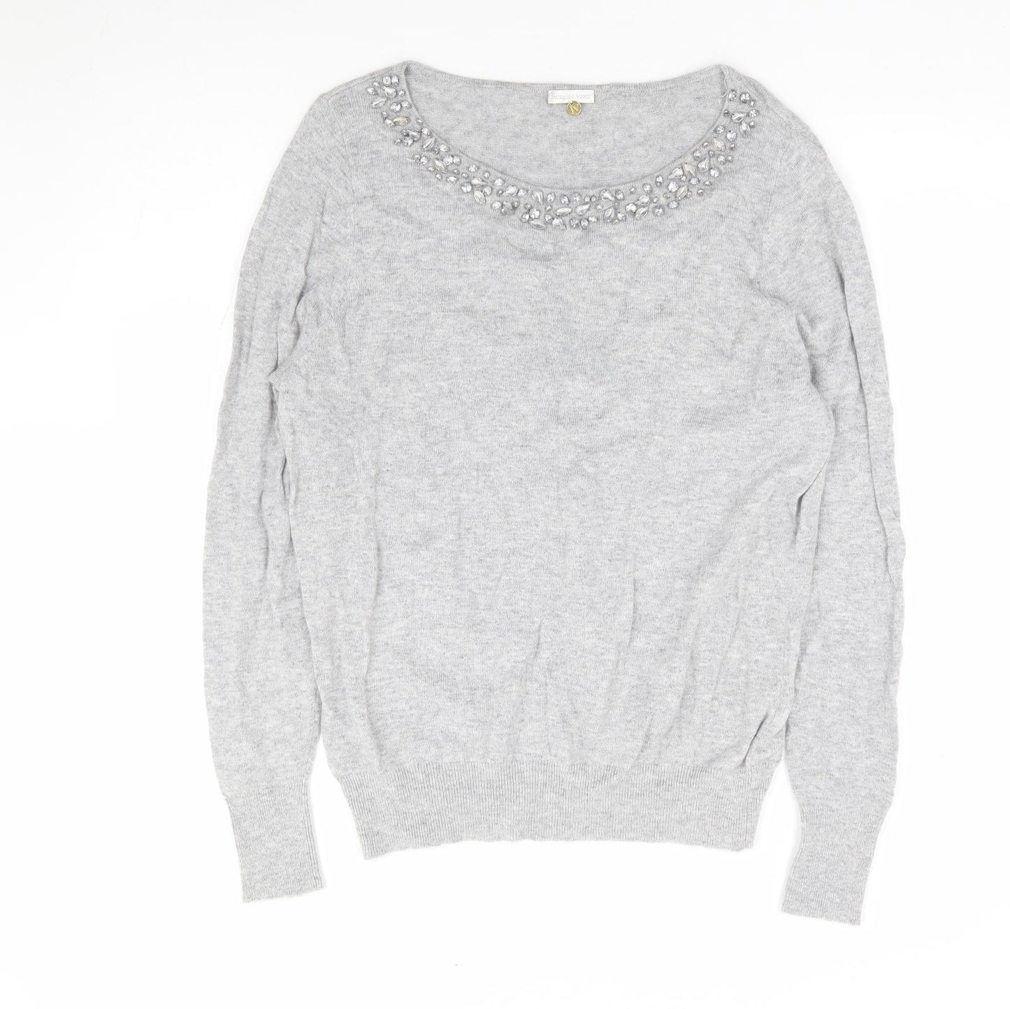 Jacques Vert Womens Grey Round Neck Viscose Pullover Jumper Size L