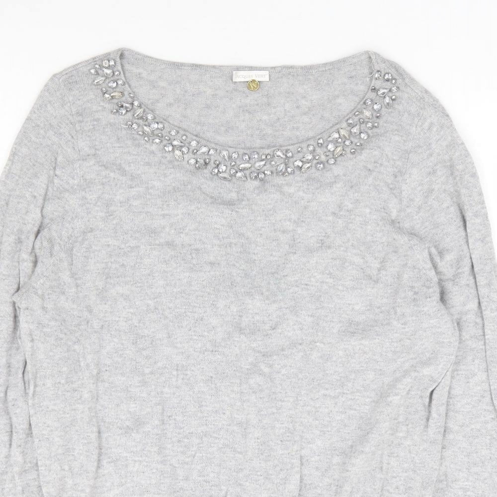 Jacques Vert Womens Grey Round Neck Viscose Pullover Jumper Size L