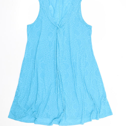 Marks and Spencer Womens Blue Geometric Polyester A-Line Size 12 V-Neck Pullover - Cover Up