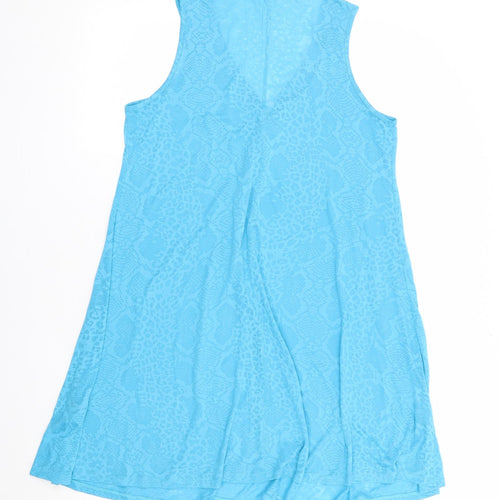 Marks and Spencer Womens Blue Geometric Polyester A-Line Size 12 V-Neck Pullover - Cover Up