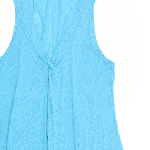 Marks and Spencer Womens Blue Geometric Polyester A-Line Size 12 V-Neck Pullover - Cover Up