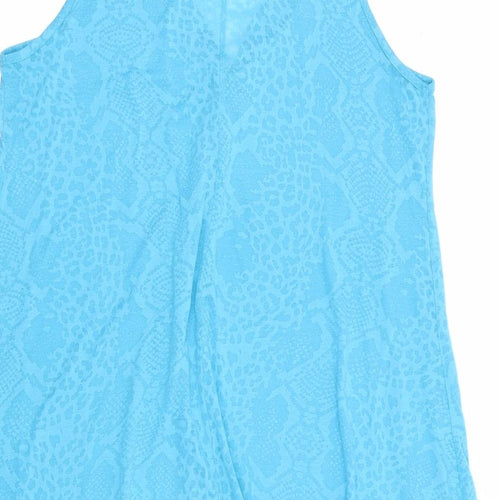 Marks and Spencer Womens Blue Geometric Polyester A-Line Size 12 V-Neck Pullover - Cover Up
