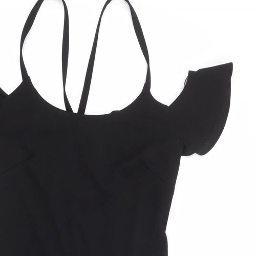 New Look Womens Black Polyester Bodycon Size 12 Round Neck Zip - Cold Shoulder