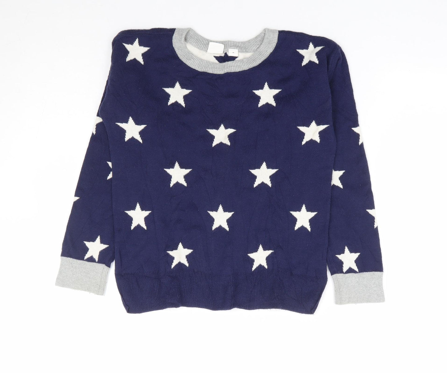 Gap Girls Blue Round Neck Geometric 100% Cotton Pullover Jumper Size 8-9 Years Pullover - Star