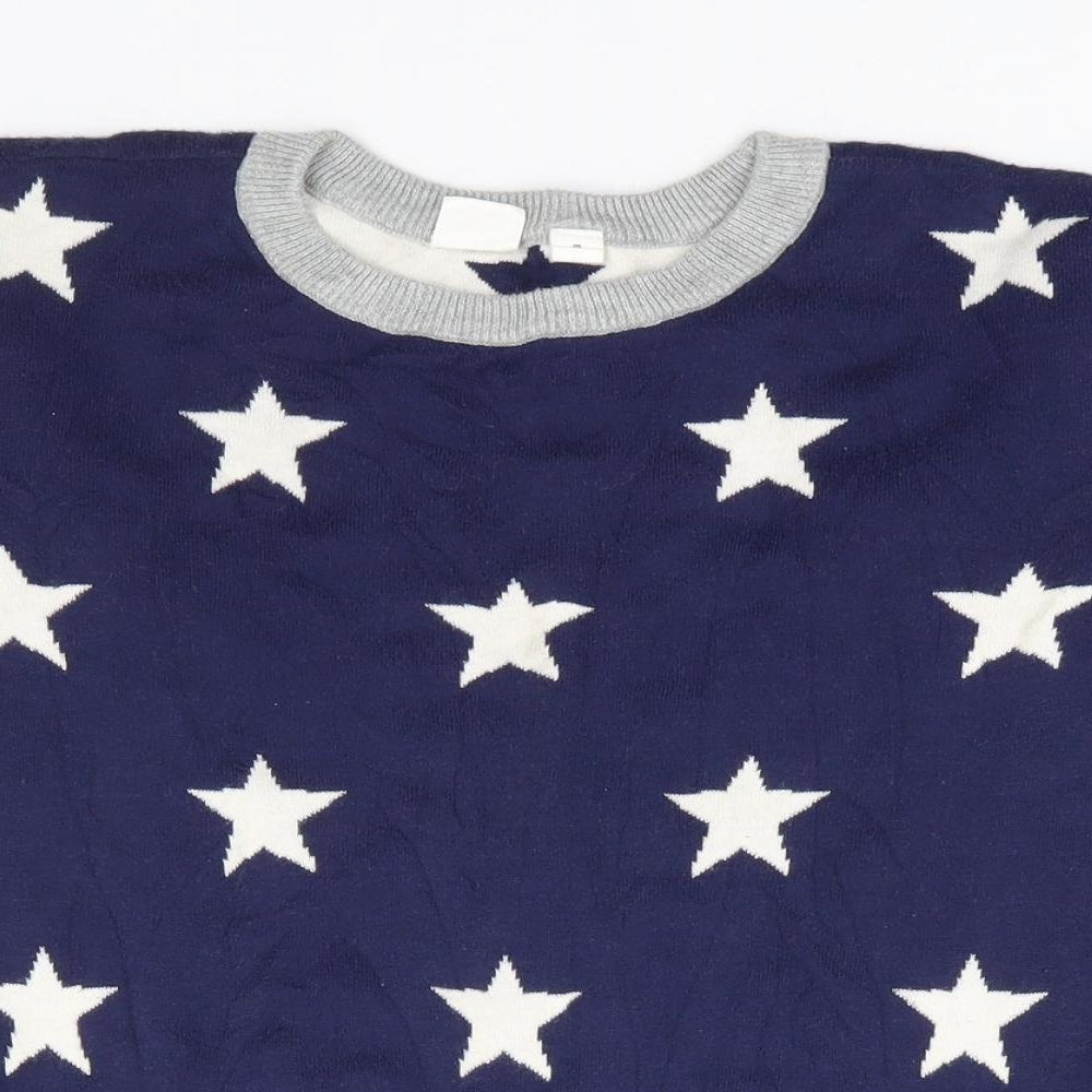Gap Girls Blue Round Neck Geometric 100% Cotton Pullover Jumper Size 8-9 Years Pullover - Star