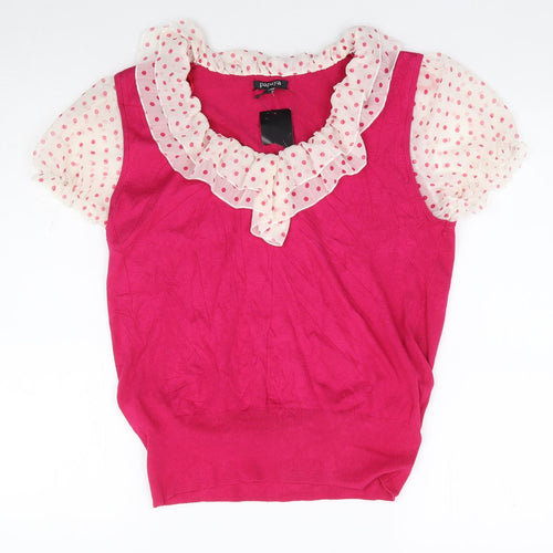 Papaya Womens Pink V-Neck Polka Dot Viscose Pullover Jumper Size 12