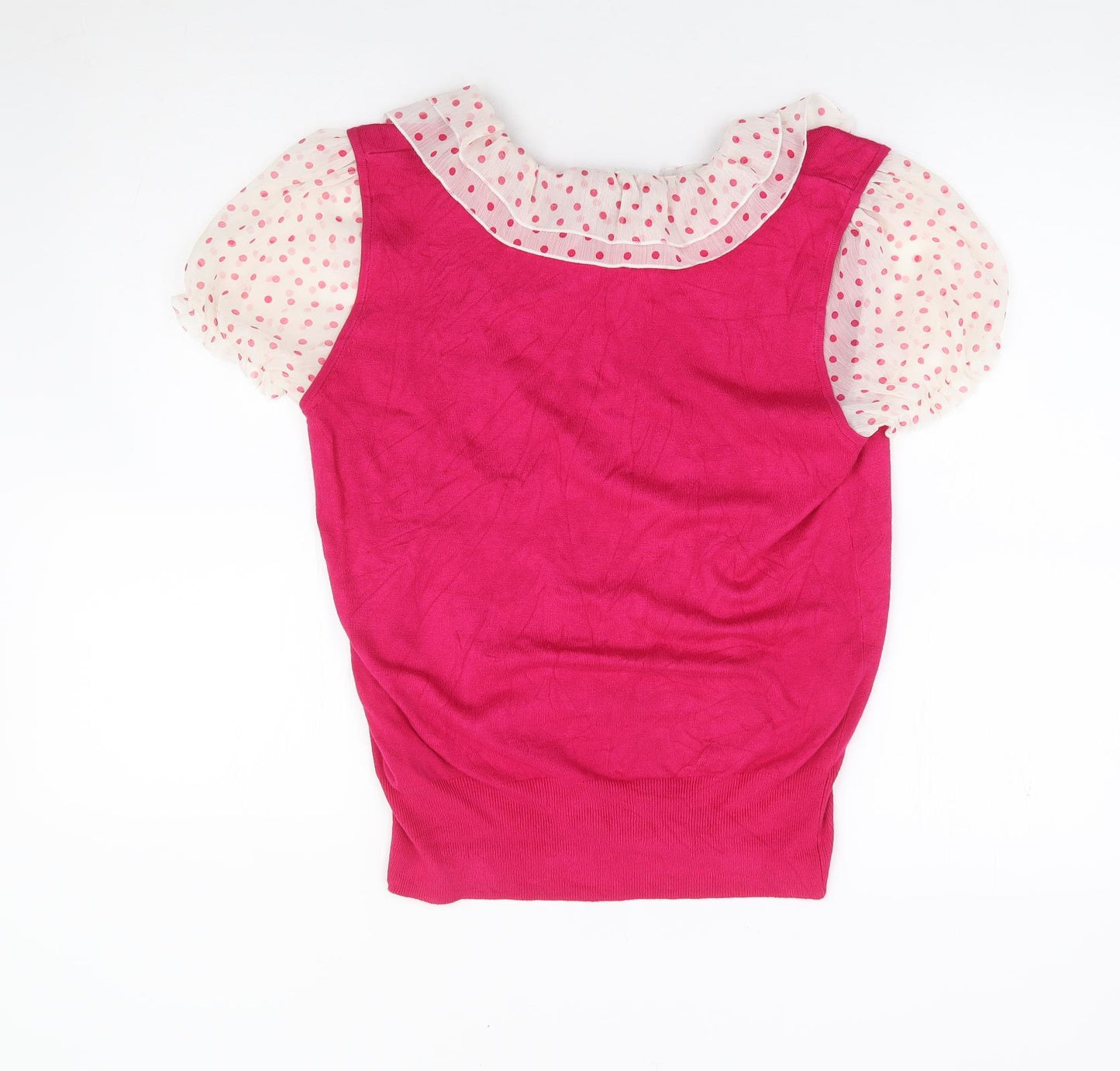 Papaya Womens Pink V-Neck Polka Dot Viscose Pullover Jumper Size 12