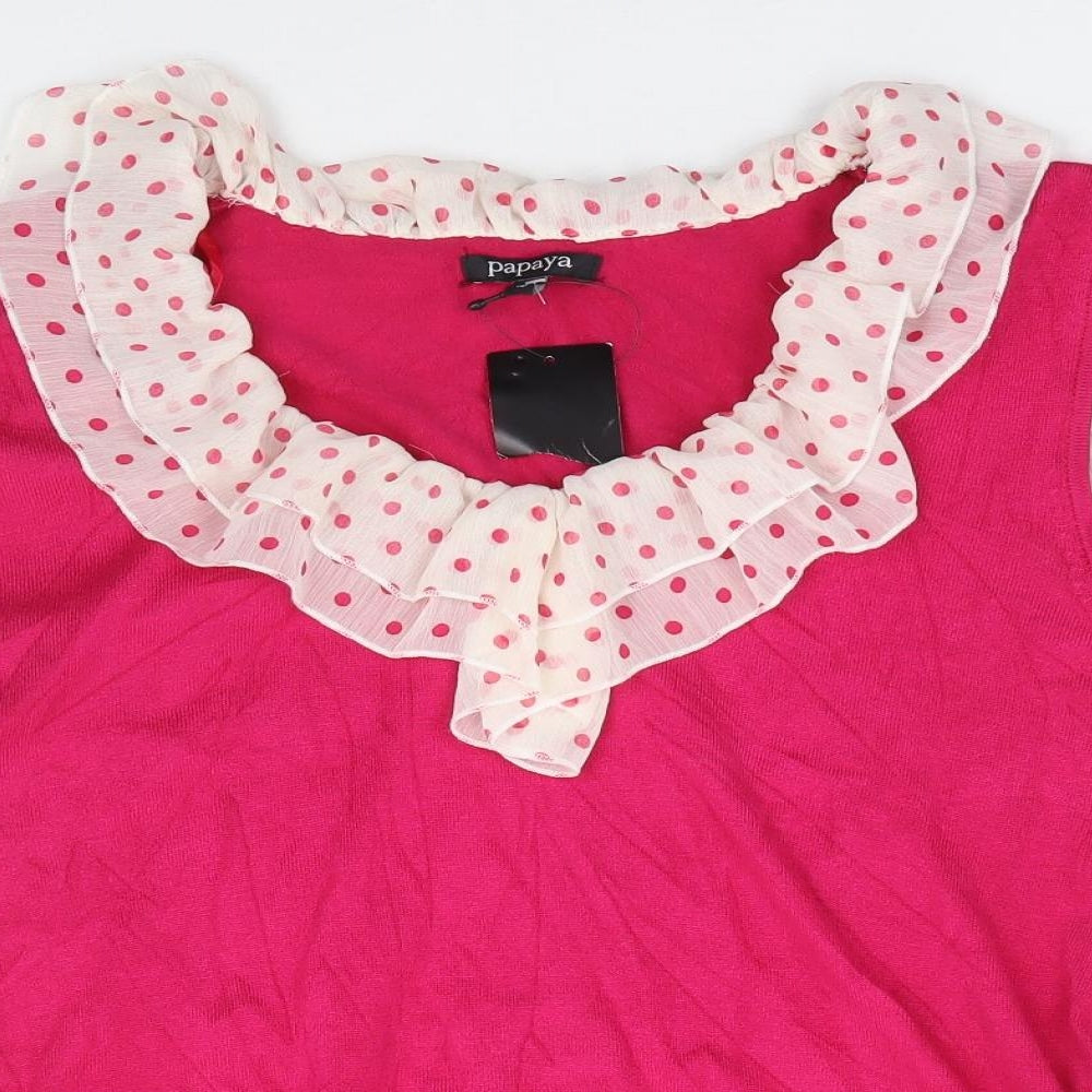Papaya Womens Pink V-Neck Polka Dot Viscose Pullover Jumper Size 12