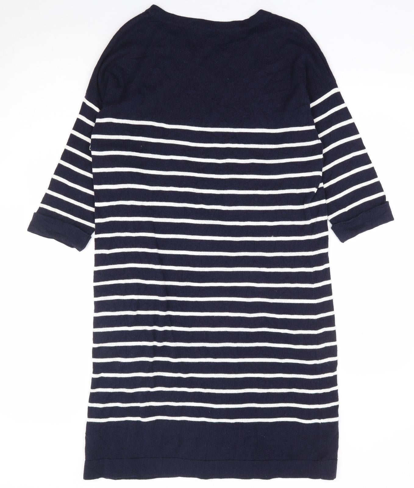 Viz-A-Viz Womens Blue Striped Viscose Jumper Dress Size M Round Neck Pullover