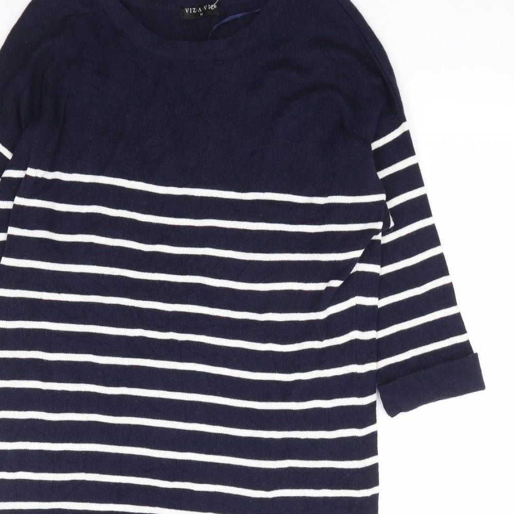 Viz-A-Viz Womens Blue Striped Viscose Jumper Dress Size M Round Neck Pullover