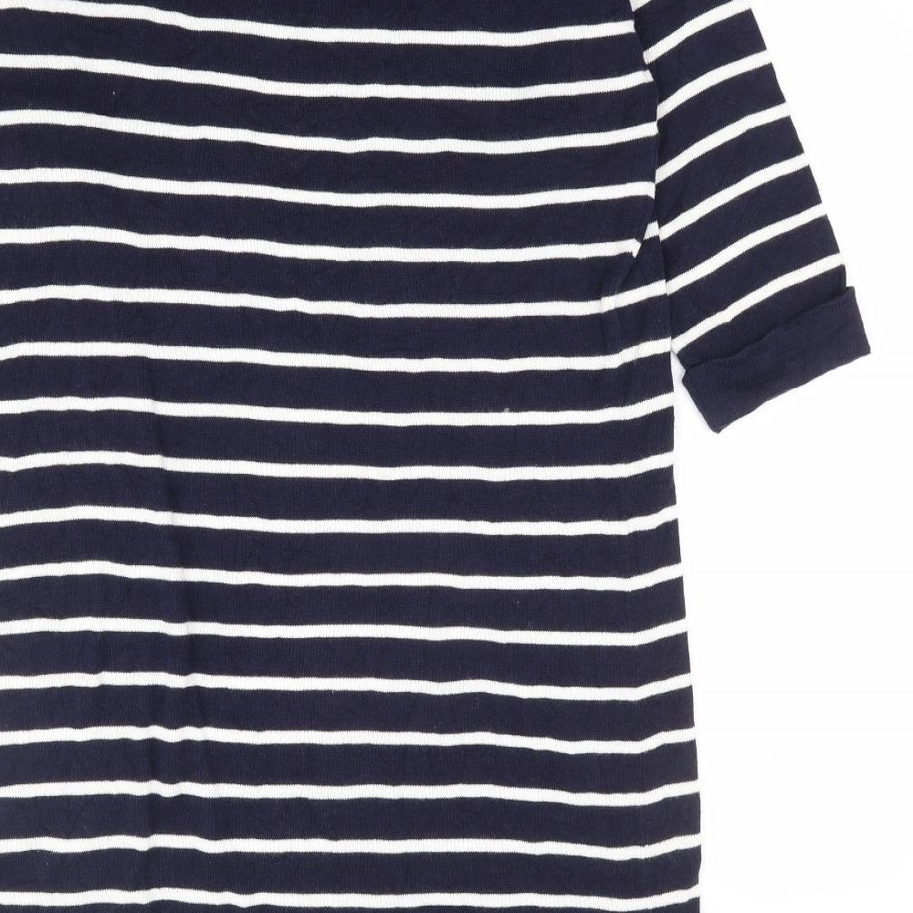 Viz-A-Viz Womens Blue Striped Viscose Jumper Dress Size M Round Neck Pullover