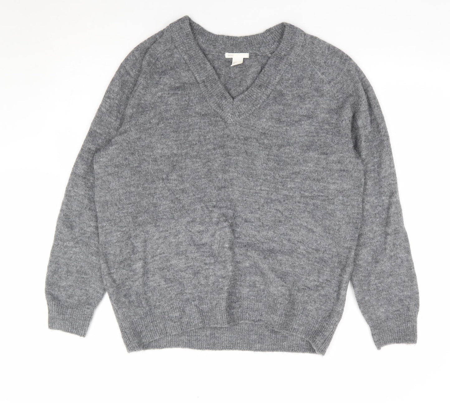 H&M Womens Grey V-Neck Acrylic Pullover Jumper Size S
