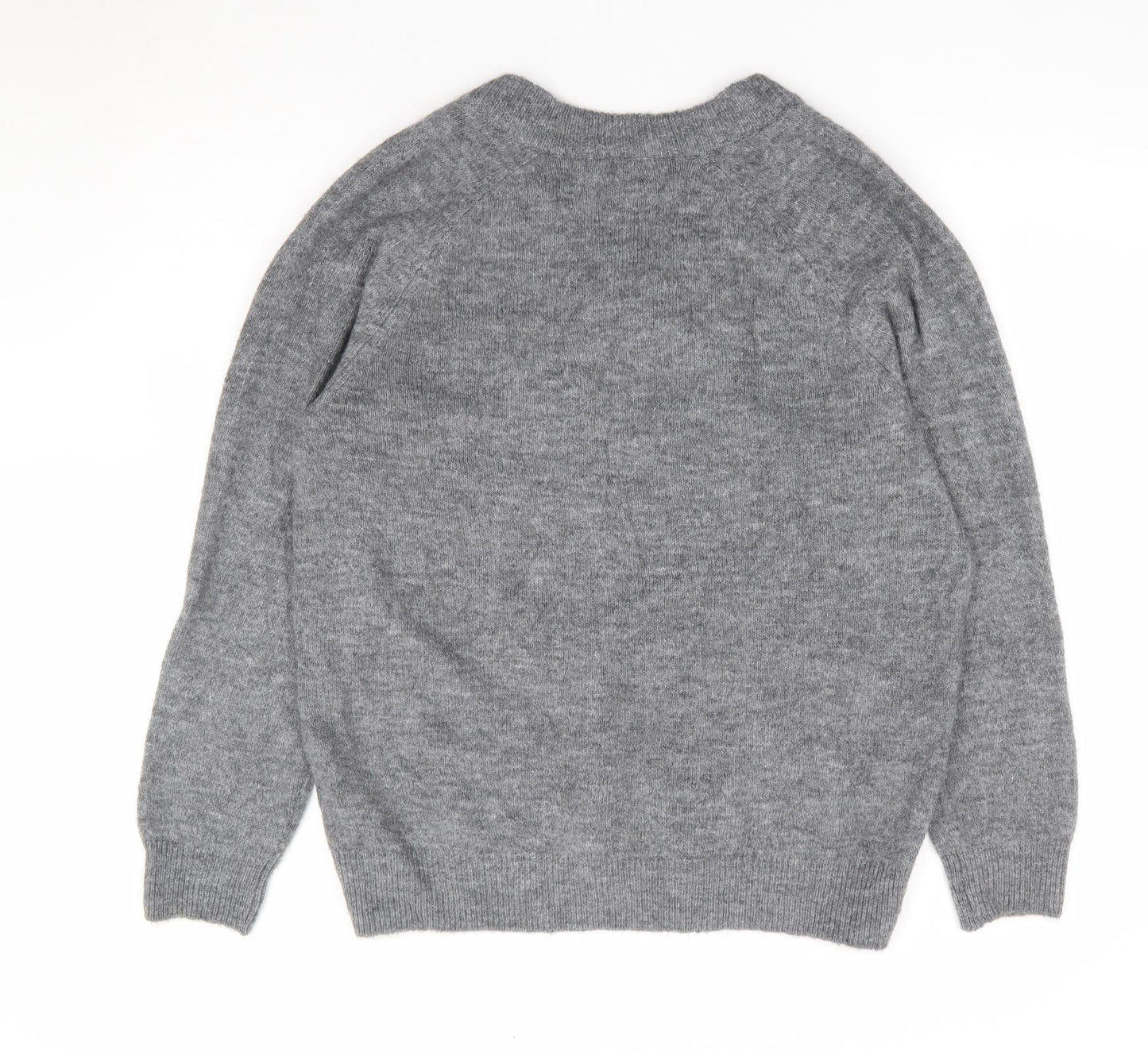 H&M Womens Grey V-Neck Acrylic Pullover Jumper Size S