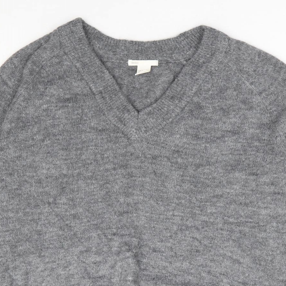 H&M Womens Grey V-Neck Acrylic Pullover Jumper Size S