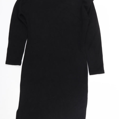 Cocomore Womens Black Cotton Jumper Dress Size 8 Round Neck Pullover