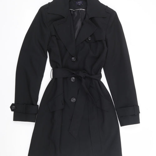 Marks and Spencer Womens Black Trench Coat Coat Size 10 Button