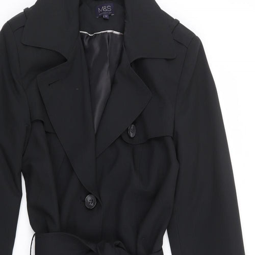 Marks and Spencer Womens Black Trench Coat Coat Size 10 Button